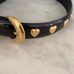 Black patent leather and gold heart belt